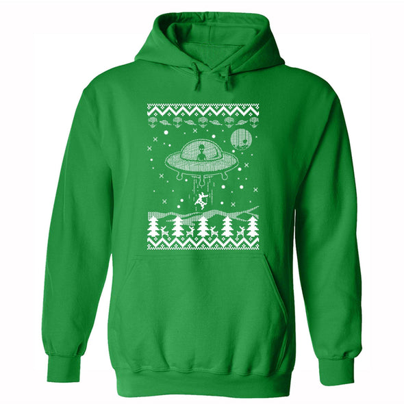 XtraFly Apparel Men Women's Alien Abducting Reindeer Glow Dark Christmas Sweater UFO Alien Space Ship Galaxy Mars Rocket Xmas Holiday Hoodie