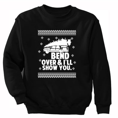 XtraFly Apparel Men Women's Bend Over I'll Show You Ugly Christmas Sweater Matching Griswold Movie Vacation Xmas Tree Holiday Sweatshirt