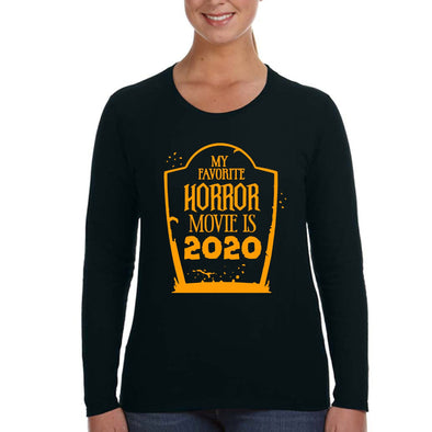 XtraFly Apparel Women's My Favorite Horror Movie 2020 Halloween Costume Mask Social Distance Distancing Ghost Pumpkin Long Sleeve T-Shirt