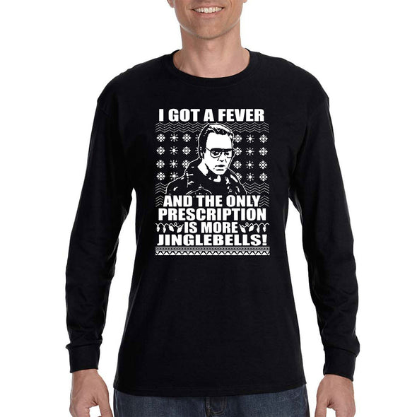 XtraFly Apparel Men's Got Fever Only Perscription More Jingle Bells Ugly Christmas Sweater Cowbell Funny Walken Ferrell Long Sleeve T-Shirt