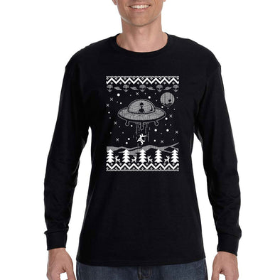 XtraFly Apparel Men's Alien Abducting Reindeer Glow Dark Christmas Sweater UFO Alien Space Ship Galaxy Mars Xmas Holiday Long Sleeve T-Shirt