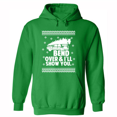 XtraFly Apparel Men Women's Bend Over I'll Show You Ugly Christmas Sweater Matching Griswold Movie Vacation Xmas Tree Snow Holiday Hoodie