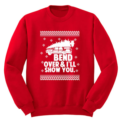 XtraFly Apparel Men Women's Bend Over I'll Show You Ugly Christmas Sweater Matching Griswold Movie Vacation Xmas Tree Holiday Sweatshirt